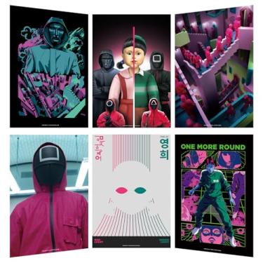 Imagem de Pôsteres de arte de suspense de sobrevivência, pôsteres de jogos de terror, desenhos de fantasia sombria com máscaras icônicas e códigos sangrentos para salas de jogos, salas de estar, decoração de