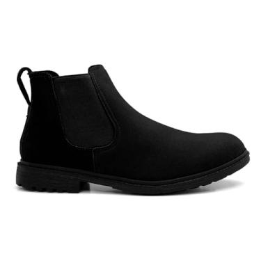 Imagem de Bota Masculina Chelsea Botina Reforçada Sola Resistente Antiderrapante Confortável Estilo Casual Cano Médio Fechamento Elástico (Preto, BR, Adulto, Numérico, 37)
