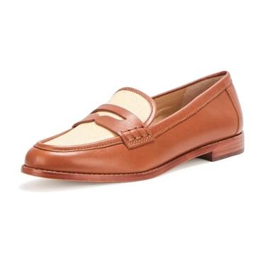 Imagem de Lauren Ralph Lauren Mocassim feminino Wynnie de palha e pele de bezerro, Lauren Bronze/Natural claro, 39