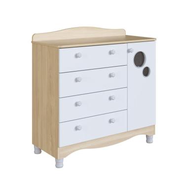 Imagem de Cômoda Infantil Encanto 4 GV 1 PT Carvalho e Branca