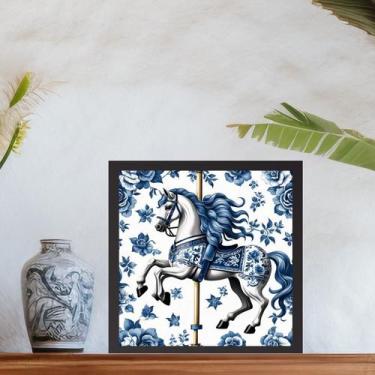 Imagem de Quadro Cavalo Carrossel Estilo Azulejo Português - 33x33cm - Quadros O