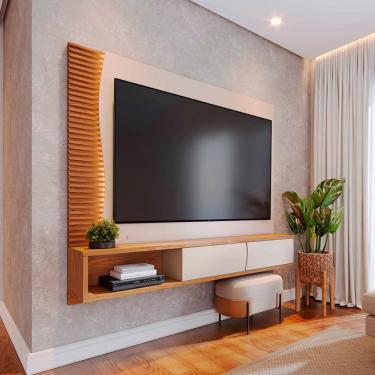 Imagem de Painel para TV até 65 Polegadas Egeu com LED 2 Portas Off White e Freijó