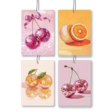 Imagem de JWVK Aromatizador de ar de carro Funky Y2K laranja cereja lavanda, arco de coquete, bola de discoteca para pendurar frutas, 4 peças para livros de gaveta de armário de carros, acessórios fofos de