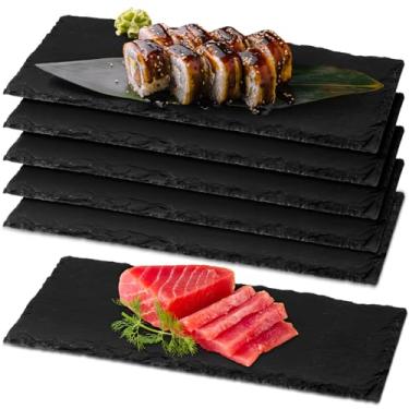 Imagem de Hoolerry 6 tábuas de charcutaria de ardósia de 20 x 10 cm a granel, mini tábua de queijos de ardósia, travessas de sushi preto, pratos individuais de pedra para comida, aperitivos, queijo, carne