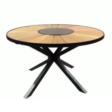 Imagem de Mesa 1,30m Zurick Pétalas de Madeira com Centro Giratório Alumínio - N