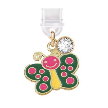 Imagem de ELISE & FONDA TP792 Tipo-C porta de carregamento plugue antipoeira pequena borboleta pingente de celular para iPhone 15/16/Samsung/OnePlus/Xiaomi/oppo telefones Android (arco-íris)