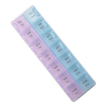 Imagem de Porta Comprimido Semanal Dia e Noite 14 Compartimentos Colorido 21,5x6cm – Prático e Ideal para Organização