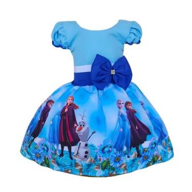 Imagem de Vestido Frozen Elsa e Ana Azul Temático Infantil Festa Laço - Genérica