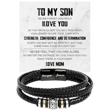 Imagem de SUTERY Pulseira To My Man, joia de aniversário de aniversário para namorado marido de namorada esposa com cartão de mensagem e caixa, pulseira de compromisso para homem, Foreve Love One, Couro, Sem