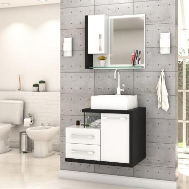 Imagem de Gabinete Para Banheiro C-cuba Q355 E Espelheira Legno 650 Branco Chess C-preto ônix