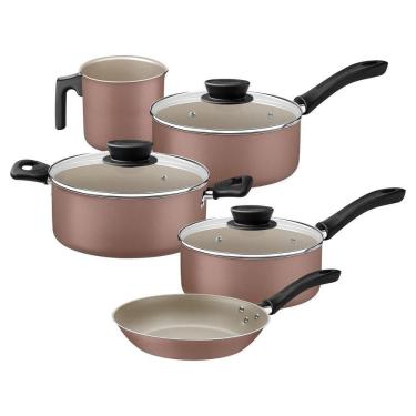 Imagem de Jogo De Panelas Tramontina Linz Em Alumínio Antiaderente Starflon Max Mocaccino 5 Peças Tramontina