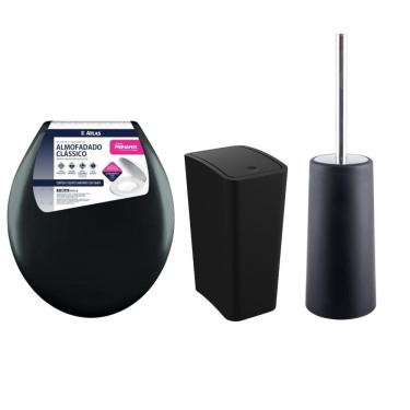 Imagem de Assento Vaso Oval Almofadado + Lixeira 8L + Escova Sanitária