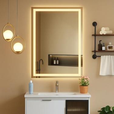 Imagem de Espelho Grande Com Led Retangular 90x110 Cm Jateado Lapidado - Espelho