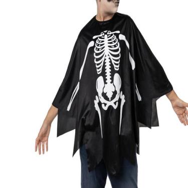 Imagem de Fantasia capa poncho esqueleto caveira infantil halloween - MC PRESENT