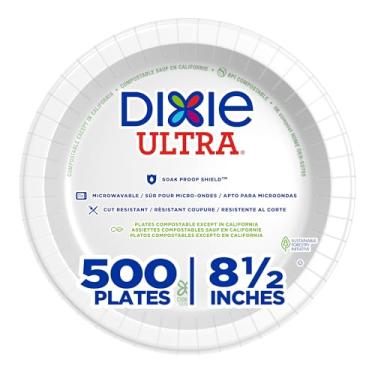 Imagem de Pratos de papel pesado Dixie Ultra 21,6 cm da GP PRO (Georgia-Pacific), branco, SXP9W, 500 unidades (125 placas por pacote, 4 pacotes por caixa), 21,6 cm