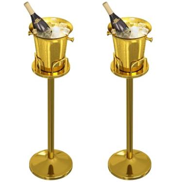 Imagem de Balde de gelo com suporte, 2 pacotes, balde de gelo em pé de aço inoxidável, balde de vinho no suporte, balde de champanhe dourado para festa, vinho, cerveja, KTV, clube, bar, churrasco, casamento