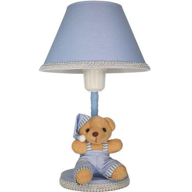 Imagem de Abajur Infantil Bebê Quarto Criança Azul Soneca Urso Bege