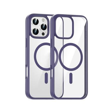 Imagem de HAO RIYLN Capa de celular para Iphone16 Pro Max/16/16Pro/16Plus, magnética evita impressões digitais, não amarela, fina, resistente a quedas, à prova de choque, transparente, roxa, 16Pro