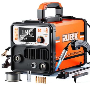 Imagem de RUBIK Soldador MIG 140A, máquina de solda de 110 V, núcleo de fluxo MIG/Lift TIG/Stick 3 em 1 máquina de solda com sinergia, inversor IGBT, soldador de 110 V com fio de solda de 9 kg, ideal para