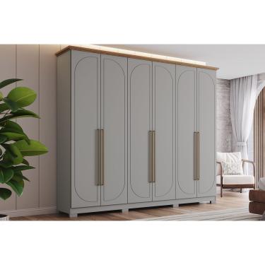 Imagem de Guarda Roupa 6 Portas e 6 Gavetas c/ Pés Americano Prime Cinza/Nature - Henn