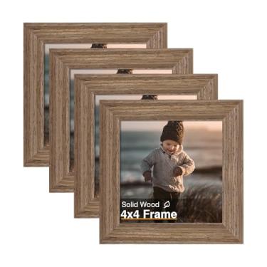 Imagem de KINLINK Porta-retrato 10 x 10 cm, molduras quadradas de madeira maciça marrom para fotos 10 x 10 sem tapete, moldura de parede e mesa, madeira marrom, pacote com 4