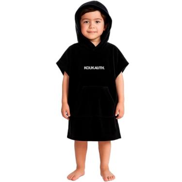 Imagem de Poncho Roupão de Surf Kids Infantil Preto Atolhado com Capuz Seca Rápido Praia Saída Sol Verão Piscina Natação Toalha