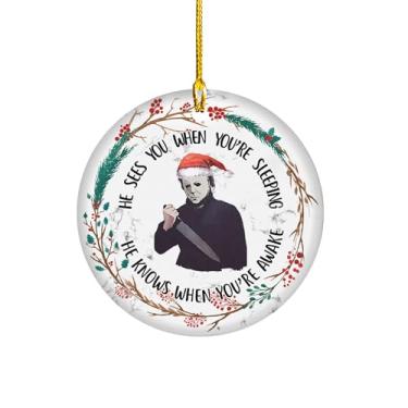 Imagem de Enfeite de terror - Enfeites de cerâmica de Natal - Enfeites de árvore de Natal de Halloween - Ornamento de Natal assustador - Decoração de pendurar filme de terror - Presentes para Natal - Decoração