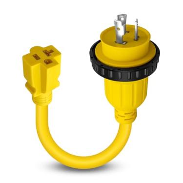 Imagem de Adaptador de energia marítima de 3 m, 30A a 15A/20A, NEMA L5-30P para 5-15/20R, trava de torção de 10 AWG, adaptador de barco de trança de 125 V