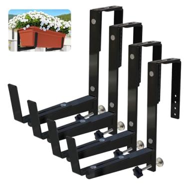 Imagem de KUAGINZUHE Suportes de caixa de janela ajustáveis resistentes - Cabides de caixa de vaso de ferro com suporte inferior reforçado para varanda, cerca, trilhos, jardim - Suportes de vasos de flores