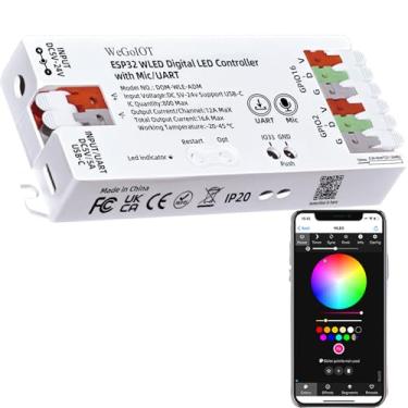 Imagem de WeGoIOT ESP32 WLED Strip Controller Mic UART USB Tipo-C Download Music Sound Dynamic Mode DIY WiFi APP Controle para WS2811 WS2812B SK6812 WS2805 IC FCOB Controlador LED endereçável com fusível 16A