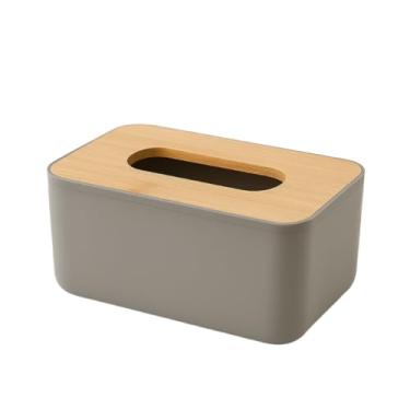 Imagem de Caixa organizadora porta lenço papel toalha interfolha de bancada tampa de bambu(CINZA)