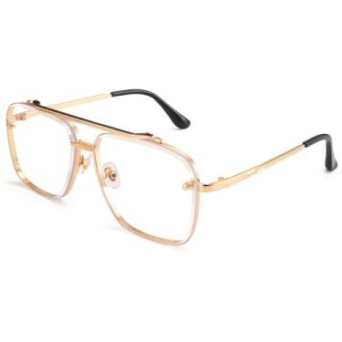 Imagem de Dollger Óculos de sol aviador quadrados para homens e mulheres, moderno, vintage, degradê, óculos de sol com proteção UV400, A: armação dourada, lente transparente, G