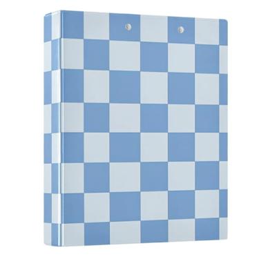Imagem de Fichário de 3 anéis, azul, xadrez, búfalo, branco, xadrez, 3,8 cm, fichários de três anéis com prancheta, serve para papel de 21 x 28 cm, 3 bolsos internos de PVC transparentes para material de