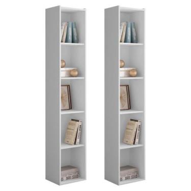 Imagem de Kit 2 Estantes Livreiro Organizador Multiuso Janaína 5 Nichos Branco -