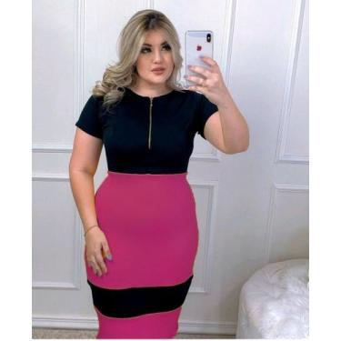 Imagem de Vestido Midi Plus Size Biocolor ziper Moda Feminina Evangélica - Miss 