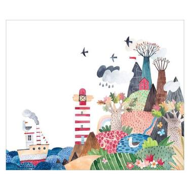 Imagem de Papel de Parede Adesivo Infantil Marítimo Barco Bebe Quarto Menino - 5