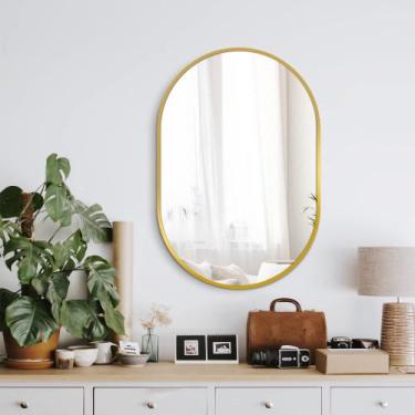 Imagem de Espelho de banheiro Delma Gold Oval 76x51cm com moldura de liga de alu