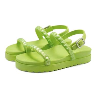 Imagem de Sandalia Rasteira Papete Piramide Feminina Com Fivela Solado Microexpandido Confortavel Verao Macia Tamanho:35;Cor:Verde;Gênero:Feminino;Departamento BS:Esporte