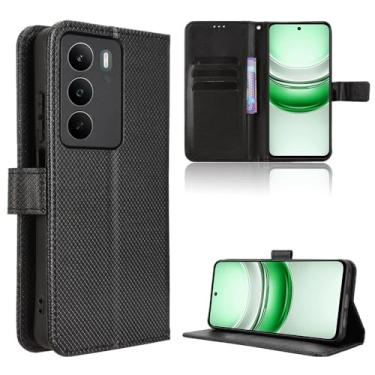 Imagem de Elubugod Capa de couro compatível com Realme C73 5G, capa flip de couro PU compatível com Realme C71 4G capa preta