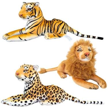Imagem de Leão Tigre Onça Kit Com 3 Pelúcias Bichos Safari Realista - Fizzy