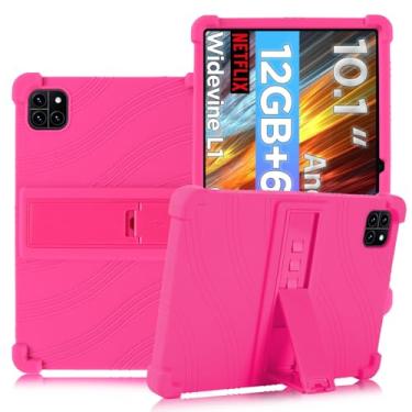 Imagem de ATOOZ Capa para tablet Callsky-Tab Cpad 10 10,1 polegadas 2025, capa infantil de silicone macio para Callsky Tab Cpad 10,1 polegadas com suporte (rosa vermelha)