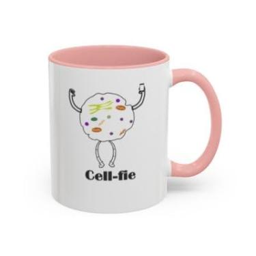Imagem de SpreadPassion Caneca de café de ciência engraçada Cell-fie – Trocadilho celular de biologia – Caneca com detalhes de cerâmica para amantes da ciência, biólogos, professores e estudantes (rosa, 325 ml)