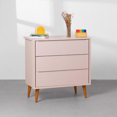 Imagem de Cômoda Theo 3 Gavetas com Pés Retrô Mel - Rosa