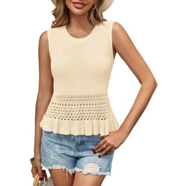 Imagem de Camiseta regata de crochê Saodimallsu sem mangas com babados e damasco