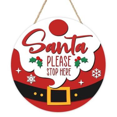 Imagem de Bolisom Placa de Natal "Please Stop Here" para a porta da frente, decoração de casa, guirlanda de madeira para decoração de casa, guirlanda de madeira para decoração interna e interna