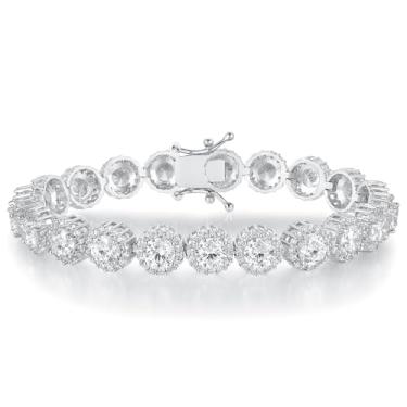 Imagem de Gemsme Pulseira de tênis feminina 1 fileira 18K ouro amarelo 18K banhado a ouro branco 5 mm zircônia cúbica redonda 16,5-21,6 cm, 8 Inch, Zircônia cúbica