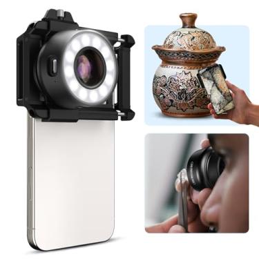 Imagem de APEXEL Lupa Jewelers, lente de microscópio de telefone 120X com suporte ocular/luz LED iluminada/clipe universal, compatível com iPhone/Android Gems, joias, moedas, mini microscópio portátil de bolso