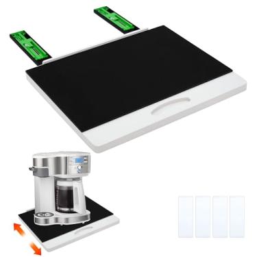 Imagem de MinBoo Deslizador de eletrodomésticos de bambu, bandeja deslizante para cafeteira, bandeja de enrolar eletrodomésticos de bancada de cozinha, desliza facilmente sob o armário, largo, branco, grande