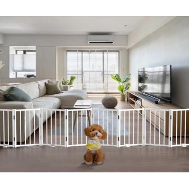 Imagem de BFNN Portão para cães dobrável, 42 cm de altura, portão curto de metal para animais de estimação, cerca de filhote de até 243 cm de largura para escadas e portas, uso interno e externo, sem perfuração
