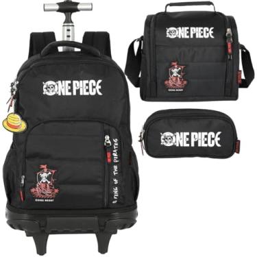 Imagem de Mochila Infantil Rodinhas One Piece com Lancheira e Estojo Triplo Preto